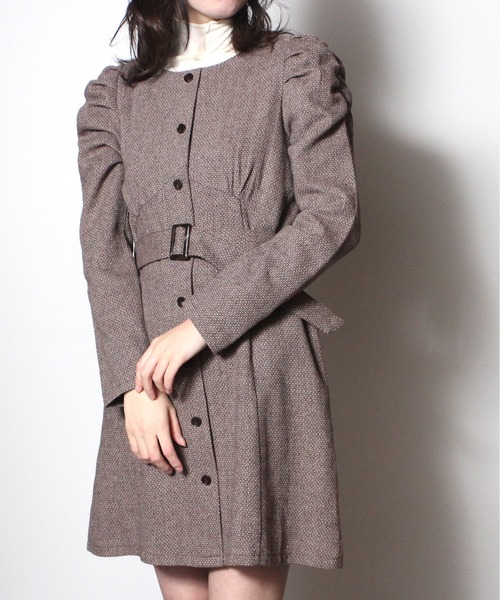 NOMAE（ノーマエ）の「【NOMAE】ツイードフロントボタンワンピース（ワンピース・レディース・ブラック/ライトブラウン/レッド・FREE）」の2枚目の写真