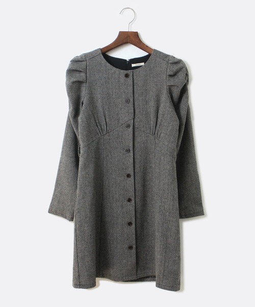 NOMAE（ノーマエ）の「【NOMAE】ツイードフロントボタンワンピース（ワンピース・レディース・ブラック/ライトブラウン/レッド・FREE）」の5枚目の写真