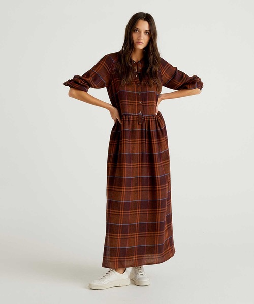 セール ウール混長袖ノーカラーロングシャツワンピース シャツワンピース Benetton United United Of ワンピース ドレス シャツワンピース Colors Benetton ベネトンユナイテッドカラーズオブベネトン のファッション