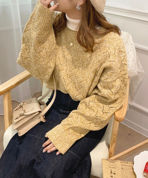 apres jour（アプレジュール）の「透かし編みニット【ZOZOTOWN限定アイテム】（ニット/セーター・レディース・イエロー/アイボリー/ライトベージュ・X-LARGE/フリー）」の3枚目の写真