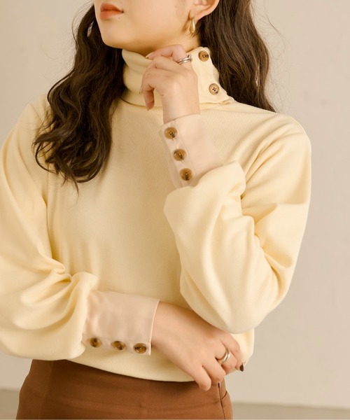 Ambre Neige(アンブルネージュ)の「テレコボタンタートルネック/【WEB/EC限定商品】(Tシャツ/カットソー・レディース・ダークブラウン/アイボリー/ライトベージュ・FREE)」の12枚目の写真