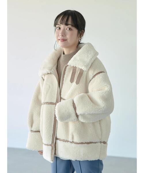 earth music&ecology(アースミュージックアンドエコロジー)の「フライトボアジャケット*(その他アウター・レディース・ブラウン/アイボリー・FREE)」の5枚目の写真