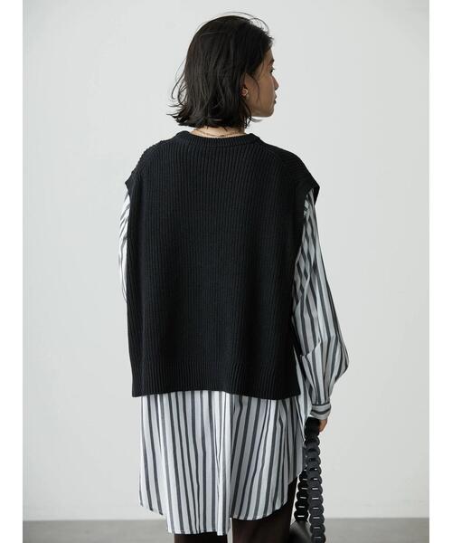 AMERICAN HOLIC(アメリカンホリック)の「SET 裾ラウンドシャツチュニック+ニットベスト(シャツ/ブラウス・レディース・オフホワイト/ストライプ・M/L)」の7枚目の写真