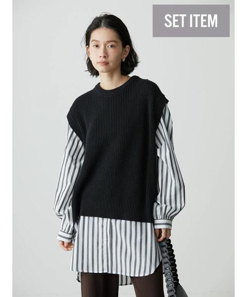 AMERICAN HOLIC(アメリカンホリック)の「SET 裾ラウンドシャツチュニック+ニットベスト(シャツ/ブラウス・レディース・オフホワイト/ストライプ・M/L)」の2枚目の写真