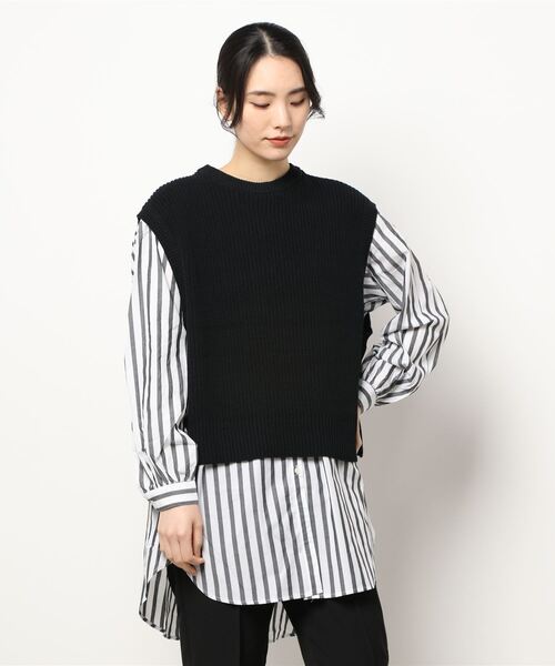 AMERICAN HOLIC(アメリカンホリック)の「SET 裾ラウンドシャツチュニック+ニットベスト(シャツ/ブラウス・レディース・オフホワイト/ストライプ・M/L)」の4枚目の写真