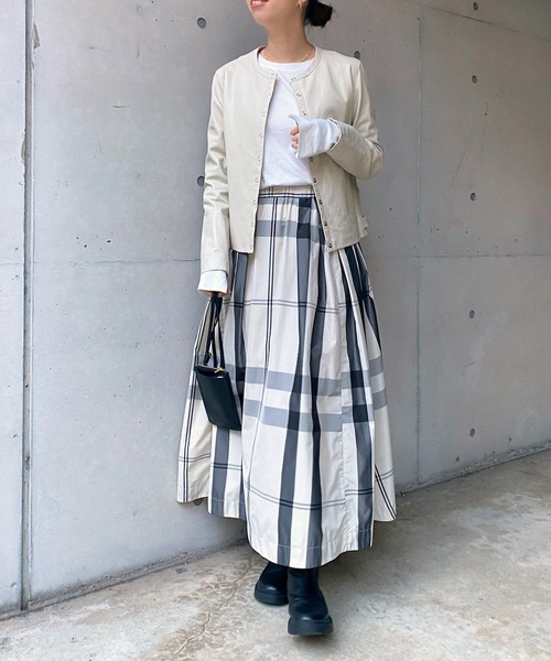 DouDou（ドゥドゥ）の「ノーカラーレザージャケット（ノーカラージャケット・レディース・オフホワイト/ブラック・FREE）」の3枚目の写真