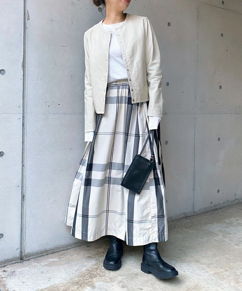 DouDou（ドゥドゥ）の「ノーカラーレザージャケット（ノーカラージャケット・レディース・オフホワイト/ブラック・FREE）」の9枚目の写真