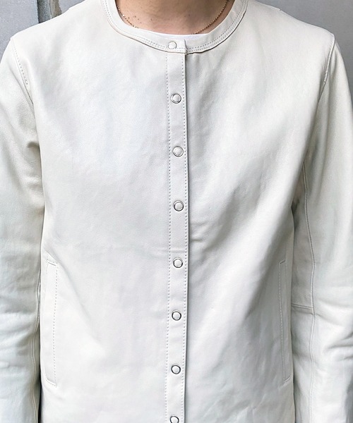 DouDou（ドゥドゥ）の「ノーカラーレザージャケット（ノーカラージャケット・レディース・オフホワイト/ブラック・FREE）」の18枚目の写真