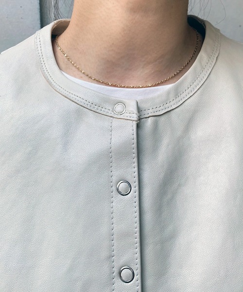 DouDou（ドゥドゥ）の「ノーカラーレザージャケット（ノーカラージャケット・レディース・オフホワイト/ブラック・FREE）」の19枚目の写真