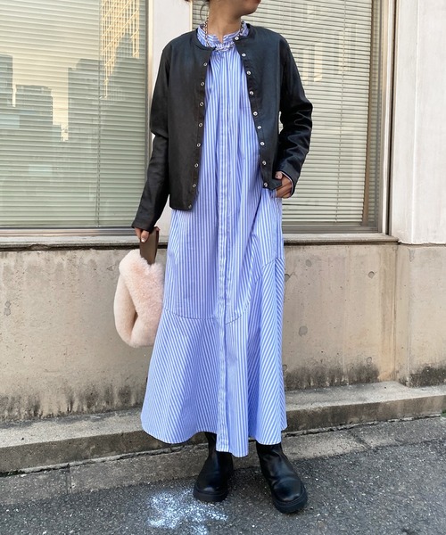 DouDou（ドゥドゥ）の「ノーカラーレザージャケット（ノーカラージャケット・レディース・オフホワイト/ブラック・FREE）」の20枚目の写真