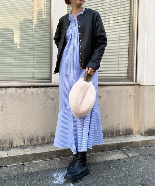 DouDou（ドゥドゥ）の「ノーカラーレザージャケット（ノーカラージャケット・レディース・オフホワイト/ブラック・FREE）」の21枚目の写真