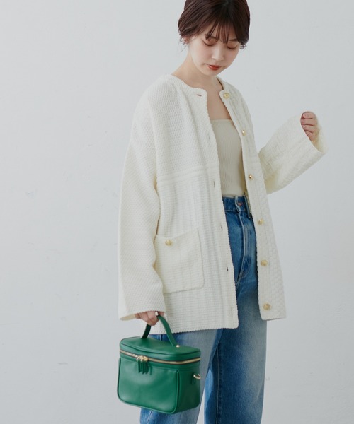 natural couture(ナチュラルクチュール)の「様々な編み地を楽しめる!いろいろ編み金釦ジャケットカーディガン(カーディガン/ボレロ・レディース・ベージュ/ネイビー/オフホワイト・FREE)」の20枚目の写真