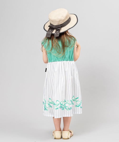 KP（ケーピー）の「ストライプ＆リボンプリントポリエステルシフォンと天竺のドッキングワンピース(100-130cm)（ワンピース・キッズ・ブルー/グリーン・100cm/130cm/110cm/120cm）」の9枚目の写真