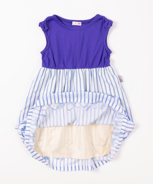 KP（ケーピー）の「ストライプ＆リボンプリントポリエステルシフォンと天竺のドッキングワンピース(100-130cm)（ワンピース・キッズ・ブルー/グリーン・100cm/130cm/110cm/120cm）」の5枚目の写真