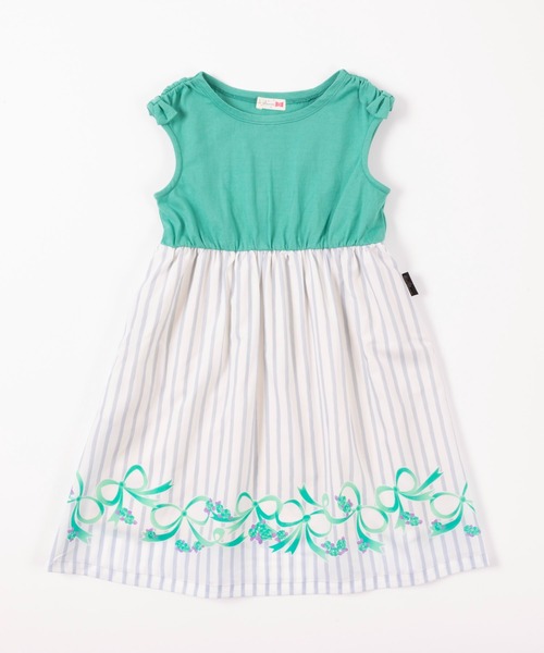 KP（ケーピー）の「ストライプ＆リボンプリントポリエステルシフォンと天竺のドッキングワンピース(100-130cm)（ワンピース・キッズ・ブルー/グリーン・100cm/130cm/110cm/120cm）」の6枚目の写真