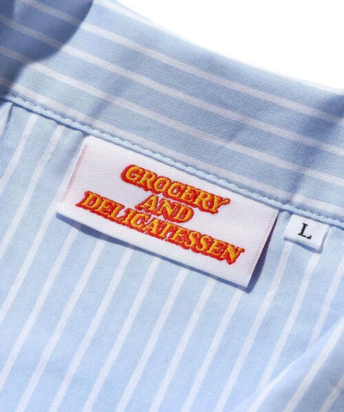 FREAK'S STORE（フリークスストア）の「WEB限定 別注 ビッグシルエット ランダムワッペン刺繍デザイン S/Sワークシャツ（シャツ/ブラウス・メンズ・ストライプ/ホワイト/サックスブルー/ベージュ/グリーン/ブラック・LARGE/SMALL/MEDIUM）」の18枚目の写真
