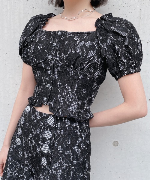 lilLilly(リルリリー)の「ギンガムレースブラウス(シャツ/ブラウス・レディース・ベージュ/ブラック・FREE)」の3枚目の写真