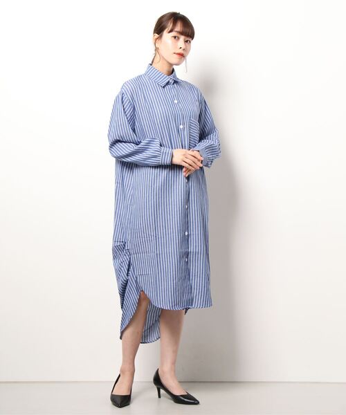 KOBE LETTUCE（コウベレタス）の「タックデザインストライプシャツワンピース[E3080]（シャツワンピース・レディース・グレー/ブルー・FREE）」の5枚目の写真