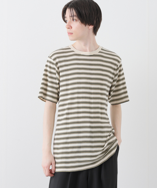 B.C STOCK（ベーセーストック）の「CRH RIB BORDER クルーネックTシャツ（Tシャツ/カットソー・メンズ・ブラウン/アイボリー・MEDIUM/LARGE/SMALL）」の12枚目の写真