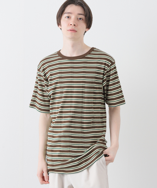 B.C STOCK（ベーセーストック）の「CRH RIB BORDER クルーネックTシャツ（Tシャツ/カットソー・メンズ・ブラウン/アイボリー・MEDIUM/LARGE/SMALL）」の13枚目の写真