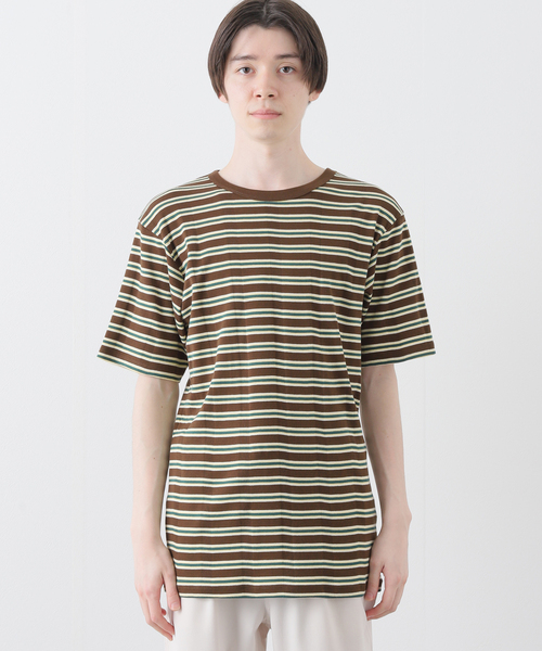B.C STOCK（ベーセーストック）の「CRH RIB BORDER クルーネックTシャツ（Tシャツ/カットソー・メンズ・ブラウン/アイボリー・MEDIUM/LARGE/SMALL）」の15枚目の写真