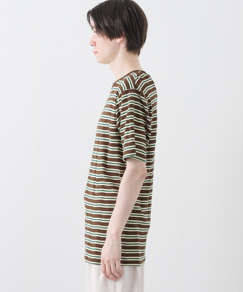 B.C STOCK（ベーセーストック）の「CRH RIB BORDER クルーネックTシャツ（Tシャツ/カットソー・メンズ・ブラウン/アイボリー・MEDIUM/LARGE/SMALL）」の16枚目の写真