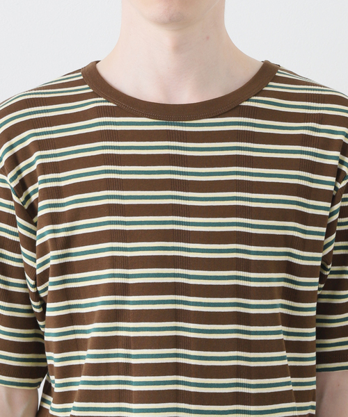 B.C STOCK（ベーセーストック）の「CRH RIB BORDER クルーネックTシャツ（Tシャツ/カットソー・メンズ・ブラウン/アイボリー・MEDIUM/LARGE/SMALL）」の18枚目の写真