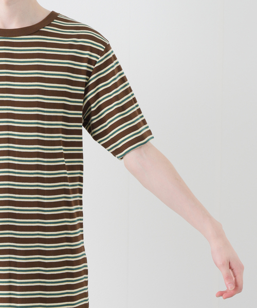 B.C STOCK（ベーセーストック）の「CRH RIB BORDER クルーネックTシャツ（Tシャツ/カットソー・メンズ・ブラウン/アイボリー・MEDIUM/LARGE/SMALL）」の20枚目の写真