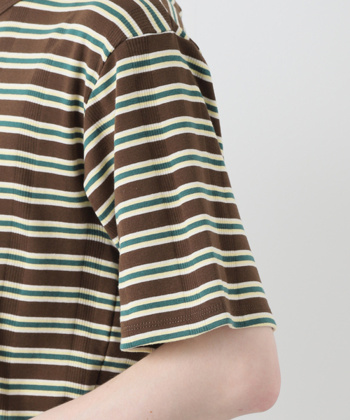 B.C STOCK（ベーセーストック）の「CRH RIB BORDER クルーネックTシャツ（Tシャツ/カットソー・メンズ・ブラウン/アイボリー・MEDIUM/LARGE/SMALL）」の21枚目の写真