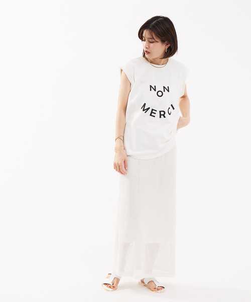 Rouge vif(ルージュヴィフ)の「mucci 別注ミニ裏毛ロゴT(Tシャツ/カットソー・レディース・ホワイト/ブラック・フリー)」の7枚目の写真