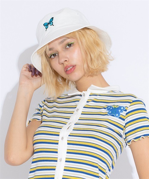 Candy Stripper（キャンディストリッパー）の「TINY BUTTERFLY BUCKET ハット（ハット・レディース・インディゴブルー/オフホワイト・FREE）」の5枚目の写真