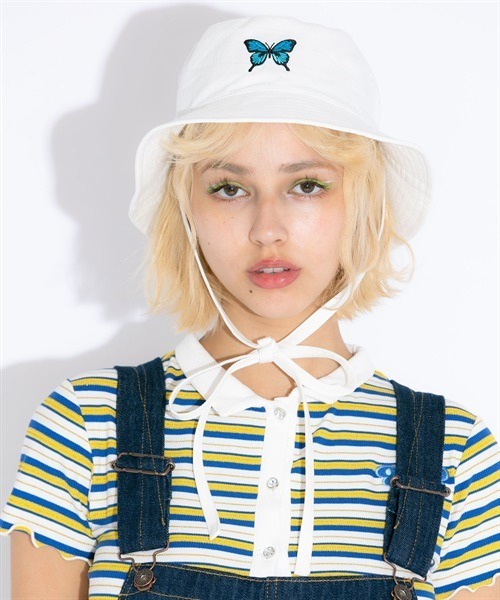 Candy Stripper（キャンディストリッパー）の「TINY BUTTERFLY BUCKET ハット（ハット・レディース・インディゴブルー/オフホワイト・FREE）」の21枚目の写真