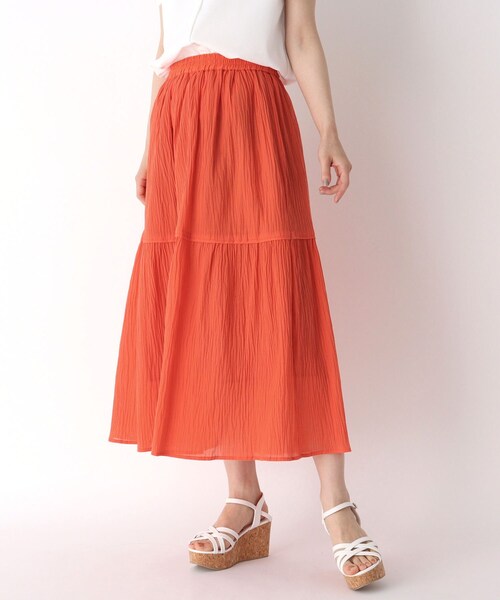 ITS'DEMO（イッツデモ）の「◆コットン(綿)楊柳ティアードスカート（スカート・レディース・ブラック/グリーン/オレンジ/ピンク系・00）」の4枚目の写真