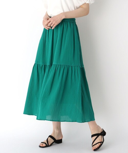 ITS'DEMO（イッツデモ）の「◆コットン(綿)楊柳ティアードスカート（スカート・レディース・ブラック/グリーン/オレンジ/ピンク系・00）」の3枚目の写真