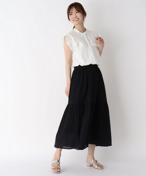 ITS'DEMO（イッツデモ）の「◆コットン(綿)楊柳ティアードスカート（スカート・レディース・ブラック/グリーン/オレンジ/ピンク系・00）」の7枚目の写真