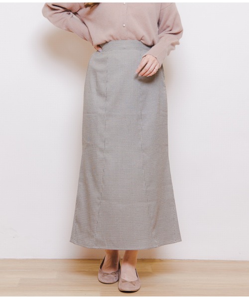 flower(フラワー)の「チェックマーメイドスカート(スカート・レディース・ベージュ/ブラウン・FREE)」の2枚目の写真