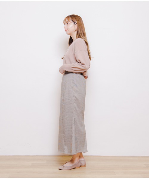 flower(フラワー)の「チェックマーメイドスカート(スカート・レディース・ベージュ/ブラウン・FREE)」の9枚目の写真