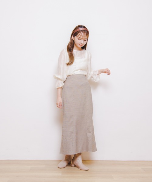 flower(フラワー)の「チェックマーメイドスカート(スカート・レディース・ベージュ/ブラウン・FREE)」の21枚目の写真