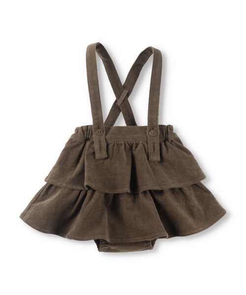 BRANSHES(ブランシェス)の「2段フリルベビーサロペット(サロペット/オーバーオール・キッズ・クリーム/ブラウン・70/80)」の2枚目の写真