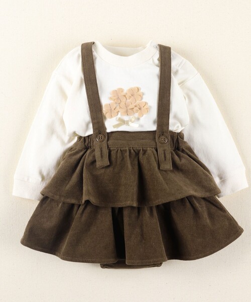 BRANSHES(ブランシェス)の「2段フリルベビーサロペット(サロペット/オーバーオール・キッズ・クリーム/ブラウン・70/80)」の11枚目の写真