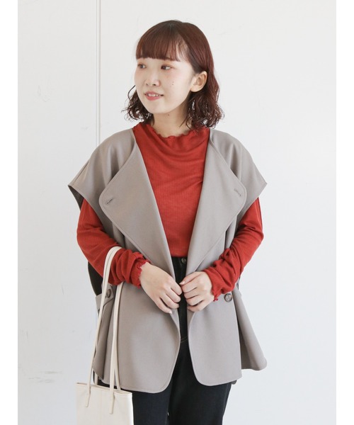 ehka sopo（エヘカソポ）の「ダブルブレストベスト（ベスト・レディース・オフホワイト/シルバーグレー/キャメル・ﾌﾘ-）」の20枚目の写真