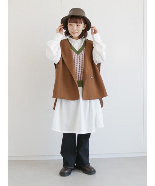 ehka sopo（エヘカソポ）の「ダブルブレストベスト（ベスト・レディース・オフホワイト/シルバーグレー/キャメル・ﾌﾘ-）」の15枚目の写真