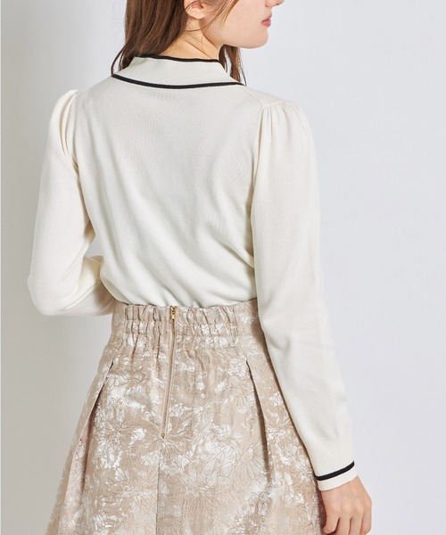 tocco closet(トッコ クローゼット)の「配色ライン入りボウタイりぼんニットプルオーバー(ニット/セーター・レディース・グレイッシュブルー/ピンク系その他/オフホワイト/ブラック/ベージュ・M)」の10枚目の写真