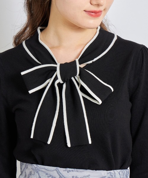 tocco closet(トッコ クローゼット)の「配色ライン入りボウタイりぼんニットプルオーバー(ニット/セーター・レディース・グレイッシュブルー/ピンク系その他/オフホワイト/ブラック/ベージュ・M)」の13枚目の写真