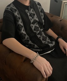 kutir | レトロジャガード柄ニットポロ(ポロシャツ)