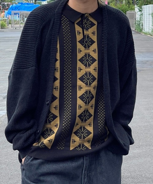 kutir(クティール)の「レトロジャガード柄ニットポロ(ポロシャツ・メンズ・シルバー/ゴールド・MEDIUM/LARGE)」の16枚目の写真