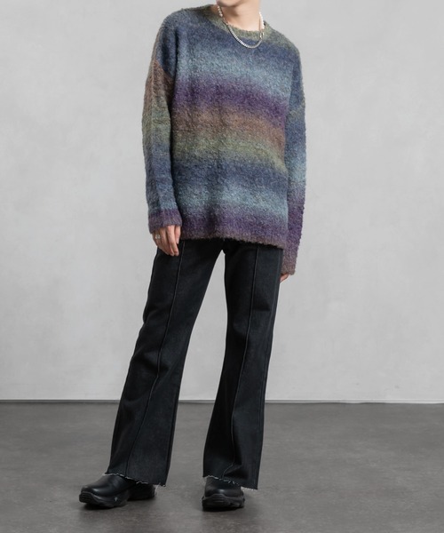 Adoon plain（アドーンプレーン）の「【Adoon plain】グラデーションルーズニット（ニット/セーター・メンズ・ブラック/パープル系/ブラウン・MEDIUM/LARGE）」の17枚目の写真