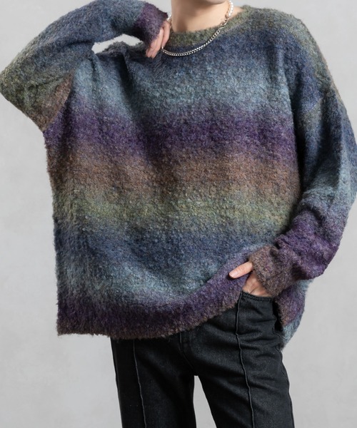 Adoon plain（アドーンプレーン）の「【Adoon plain】グラデーションルーズニット（ニット/セーター・メンズ・ブラック/パープル系/ブラウン・MEDIUM/LARGE）」の21枚目の写真