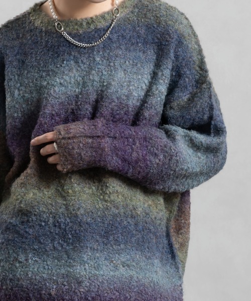 Adoon plain（アドーンプレーン）の「【Adoon plain】グラデーションルーズニット（ニット/セーター・メンズ・ブラック/パープル系/ブラウン・MEDIUM/LARGE）」の20枚目の写真