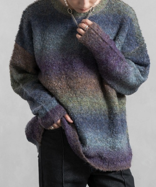 Adoon plain（アドーンプレーン）の「【Adoon plain】グラデーションルーズニット（ニット/セーター・メンズ・ブラック/パープル系/ブラウン・MEDIUM/LARGE）」の22枚目の写真